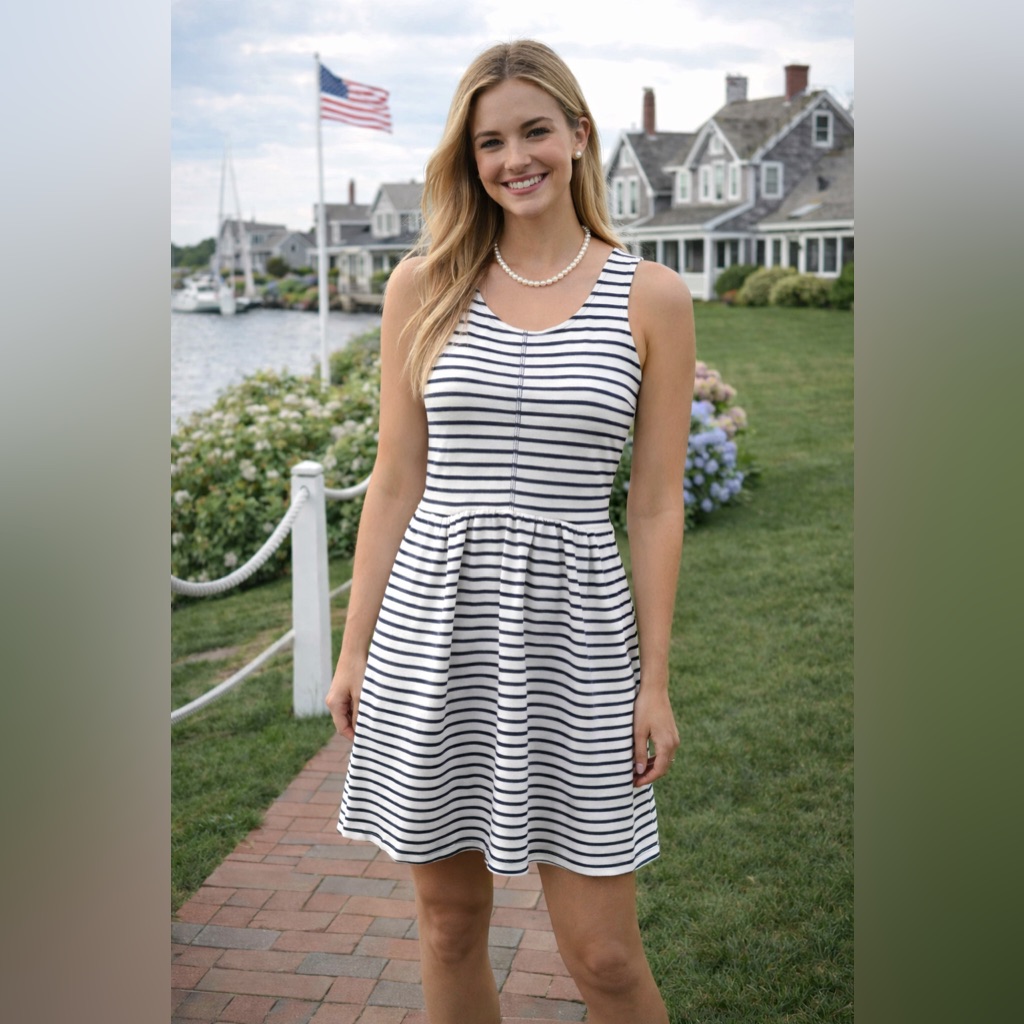 J.Crew Navy And White Striped Sleeveless Dress